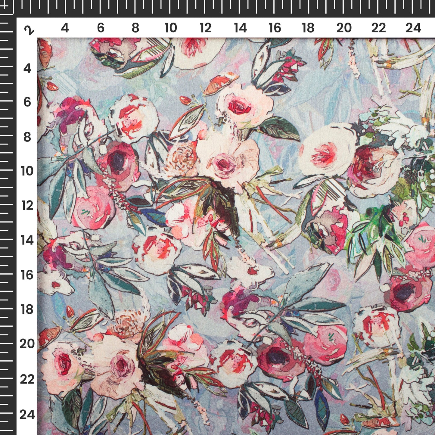 Dolphin Gray Floral Digital Print Japan Satin Fabric