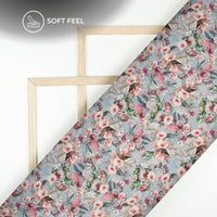 Dolphin Gray Floral Digital Print Japan Satin Fabric