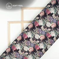 Luxurious Black Floral Digital Print Japan Satin Fabric