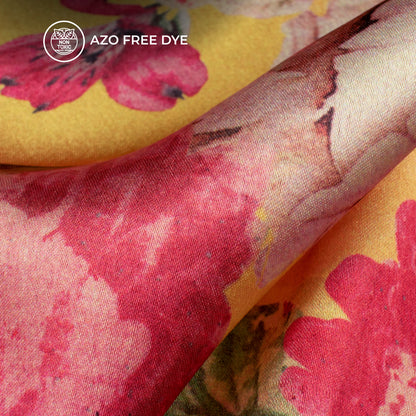 Attractive Yellow Floral Digital Print Japan Satin Fabric