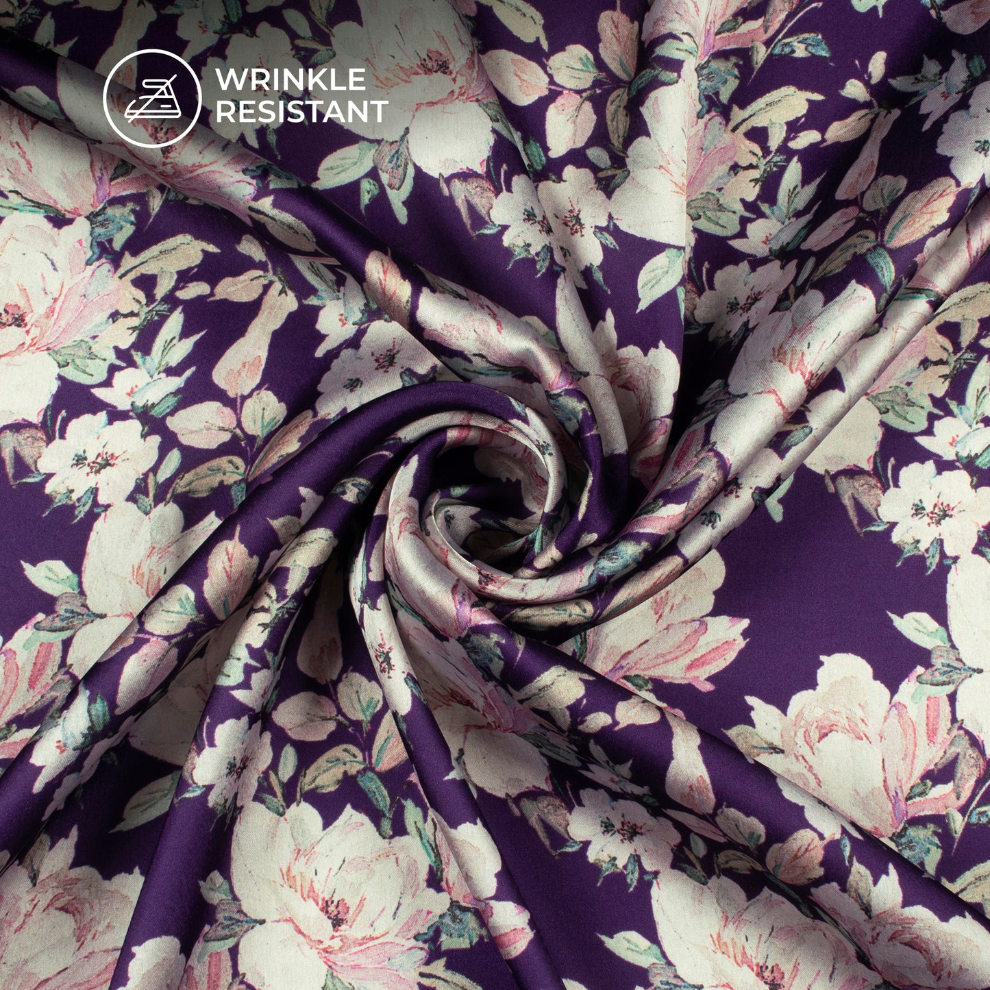 Seamless Purple Floral Digital Print Japan Satin Fabric