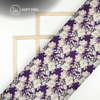 Seamless Purple Floral Digital Print Japan Satin Fabric