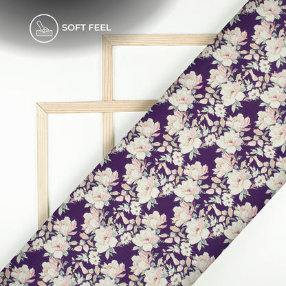 Seamless Purple Floral Digital Print Japan Satin Fabric