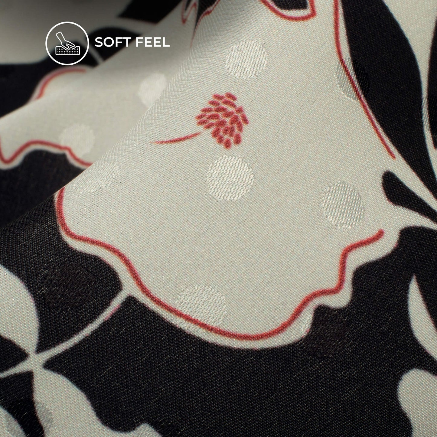 Black Floral Digital Print Jacquard Booti Japan Satin Fabric (Width 56 Inches)