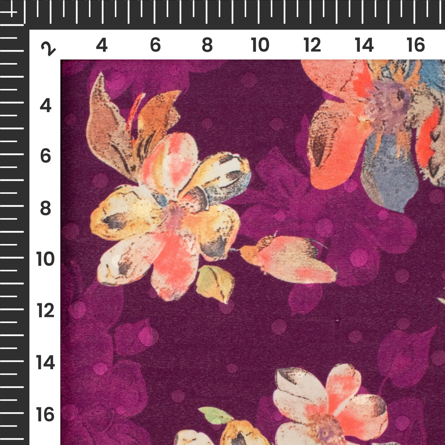 Purple Floral Digital Print Jacquard Booti Japan Satin Fabric (Width 56 Inches)