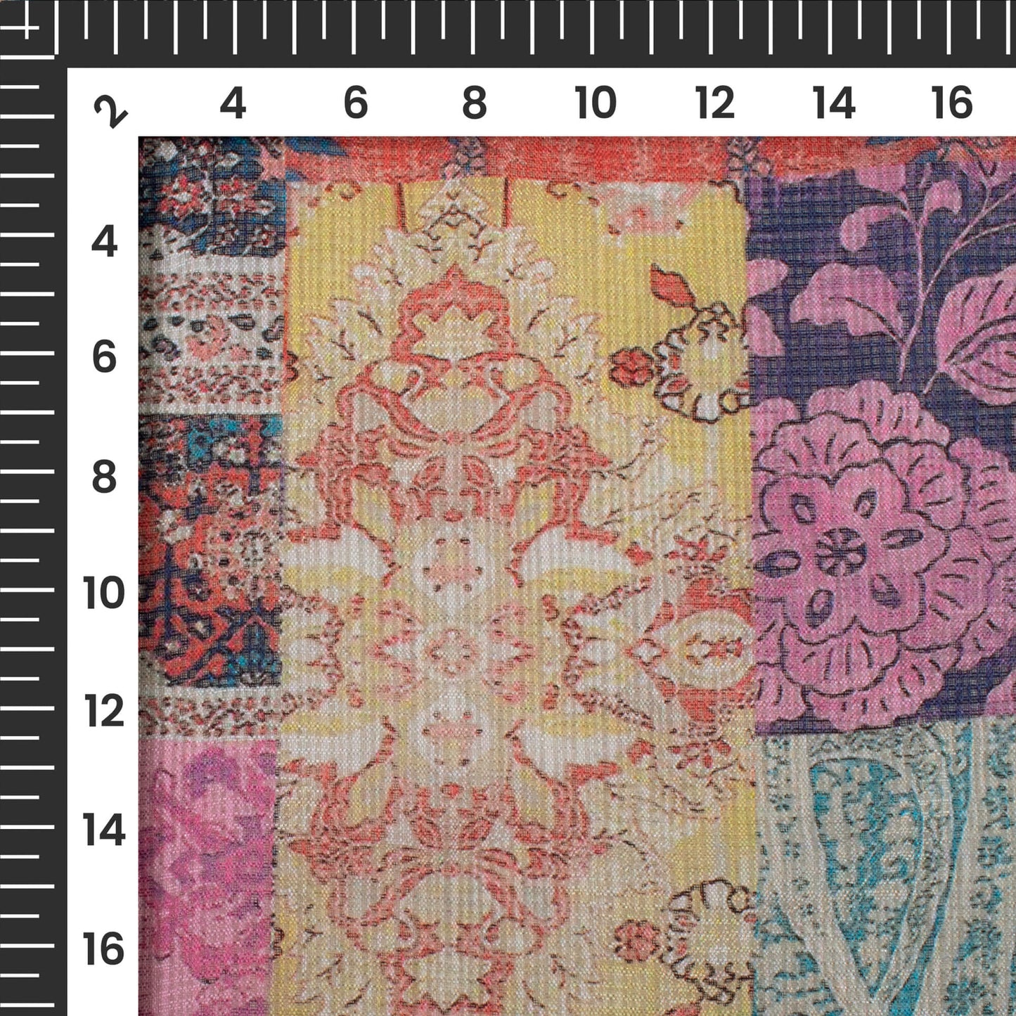 Candy Red Ethnic Digital Print Kota Doria Fabric