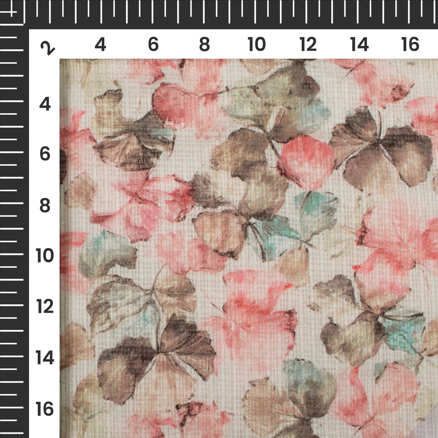 Salmon Pink Leaf Digital Print Kota Doria Fabric
