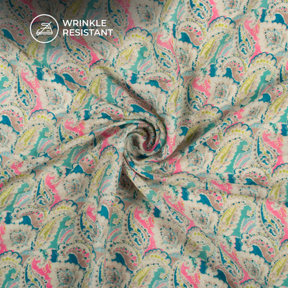 Seamless Paisley Digital Print Imported Satin Fabric
