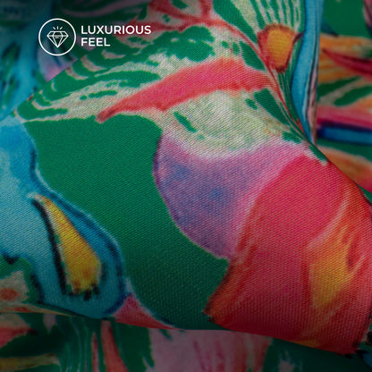 Vintage Floral Digital Print Imported Satin Fabric
