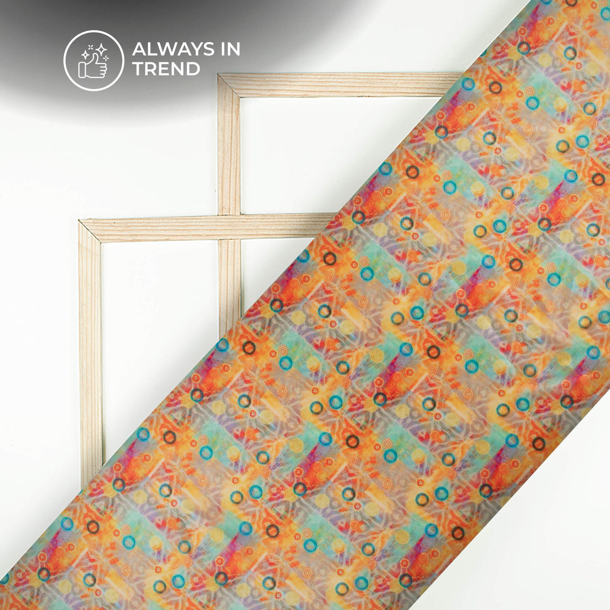 Multi-Color Bandhani Digital Print Organza Satin Fabric