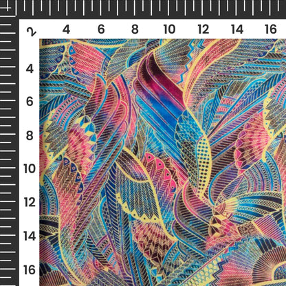 Fuscia Pink Abstract Digital Print Organza Satin Fabric