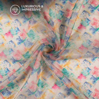 Multi Color Tye And Dye Digital Print Organza Satin Fabric