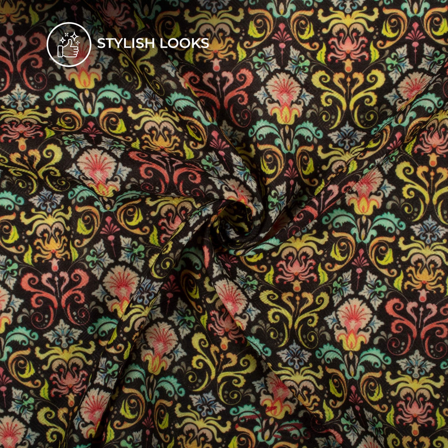 Black Floral Digital Print Elegant Blend Pashmina Fabric