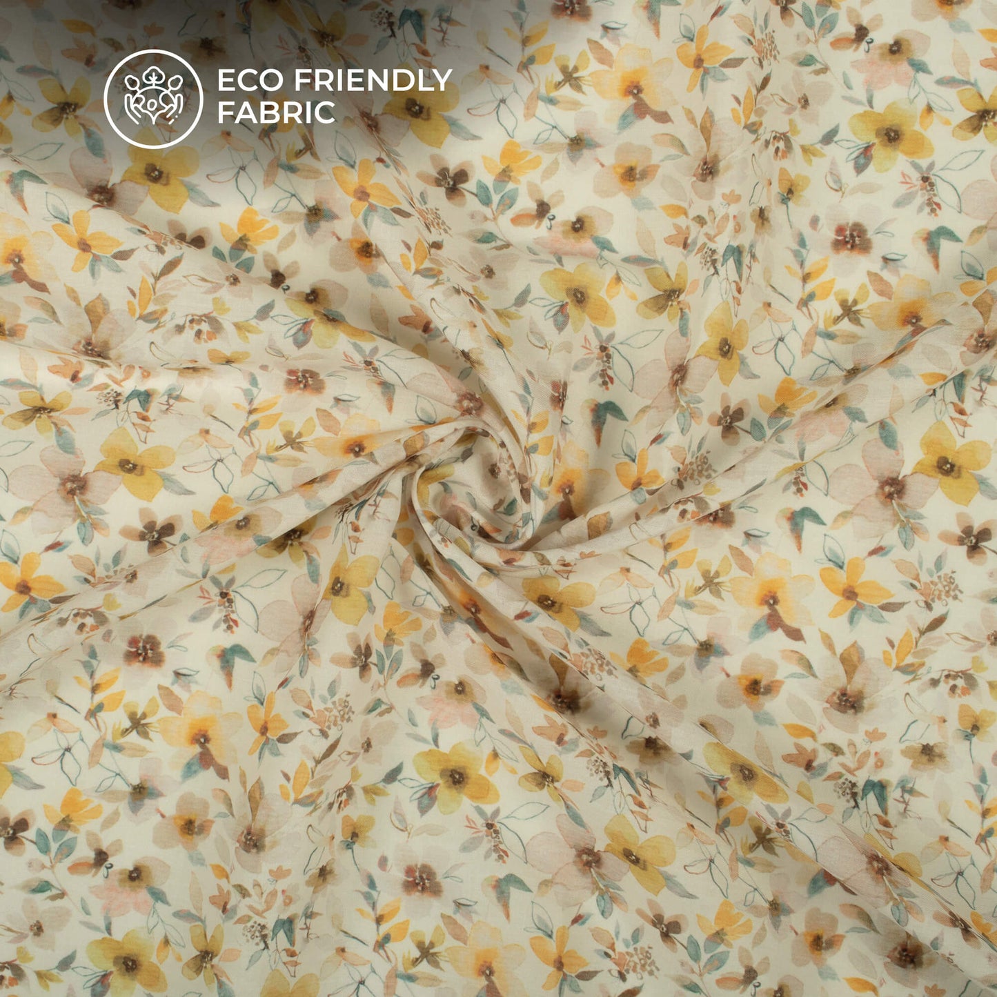 Mustard Yellow Floral Digital Print Poly Cambric Fabric
