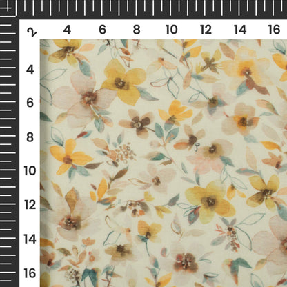 Mustard Yellow Floral Digital Print Poly Cambric Fabric