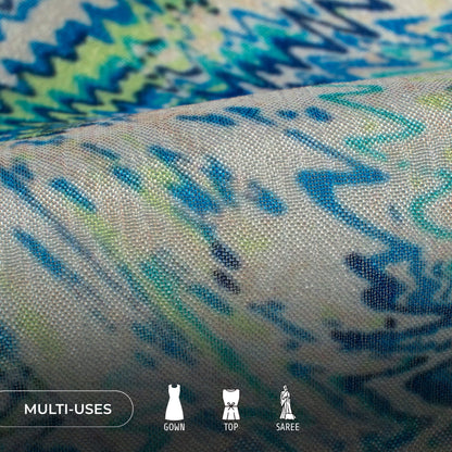Blue Shiiborii Digital Print Poly Chinnon Chiffon Fabric