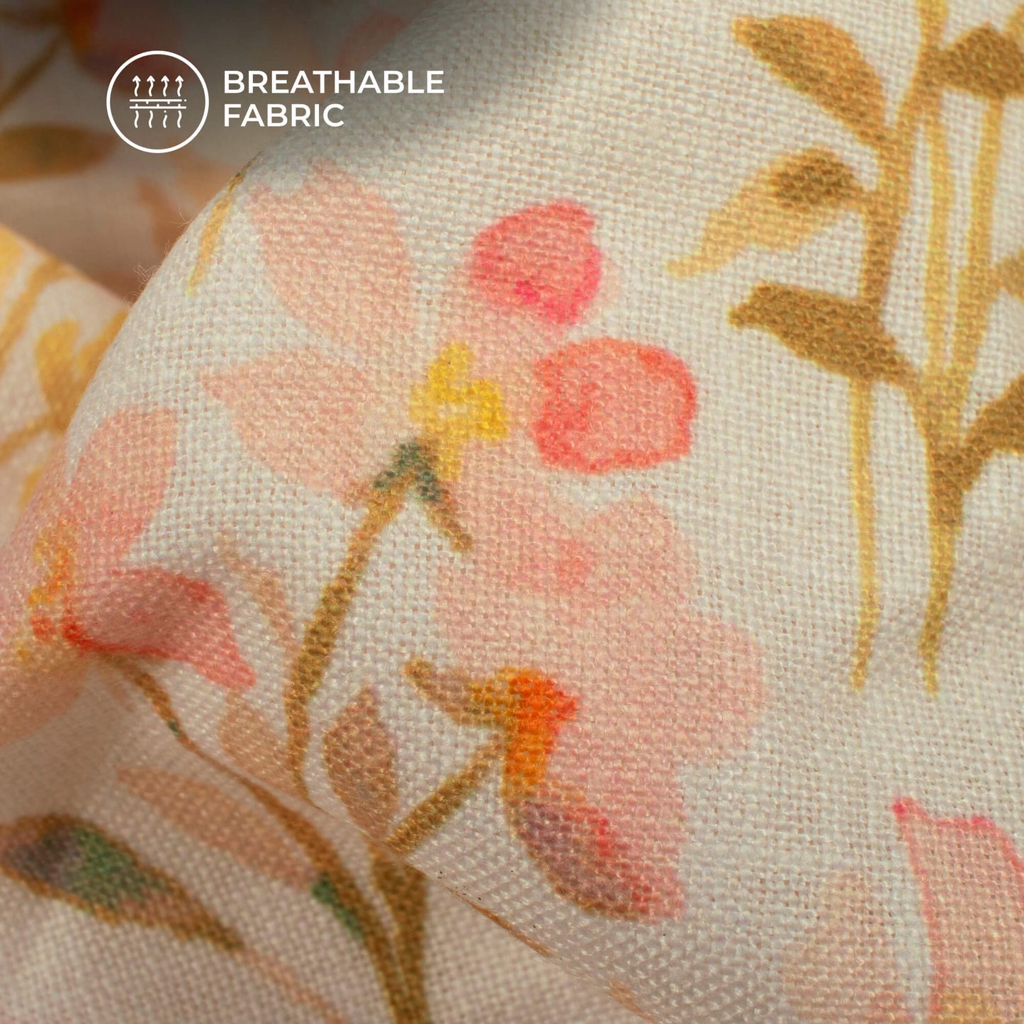 Refreshing Floral Digital Print Linen Textured Fabric (Width 56 Inches)