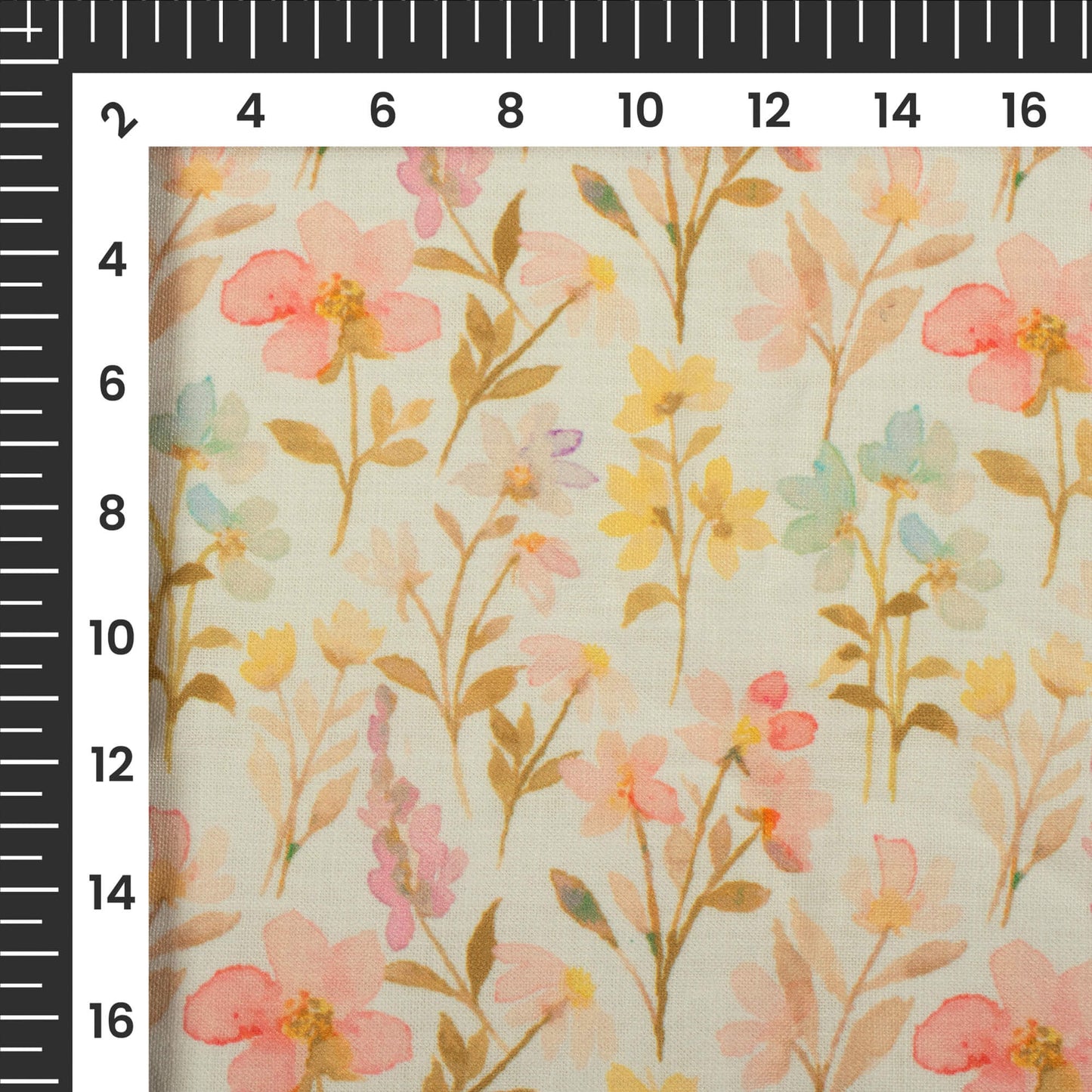Refreshing Floral Digital Print Linen Textured Fabric (Width 56 Inches)