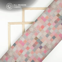 Luxurious Checks Digital Print Linen Textured Fabric (Width 56 Inches)