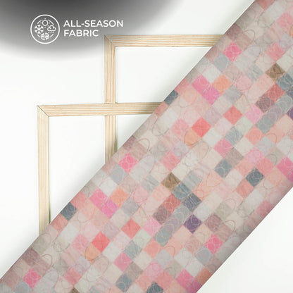 Luxurious Checks Digital Print Linen Textured Fabric (Width 56 Inches)