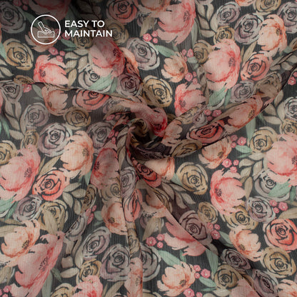 Light Pink Floral Digital Print Bemberg Chiffon Fabric