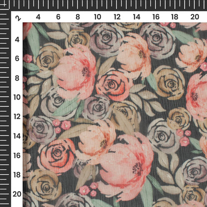 Light Pink Floral Digital Print Bemberg Chiffon Fabric