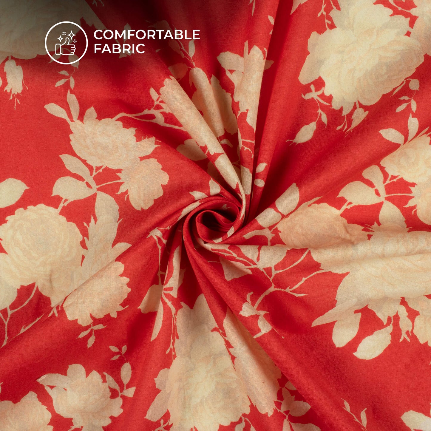 Rose Red Floral Digital Print Cotton Cambric Fabric