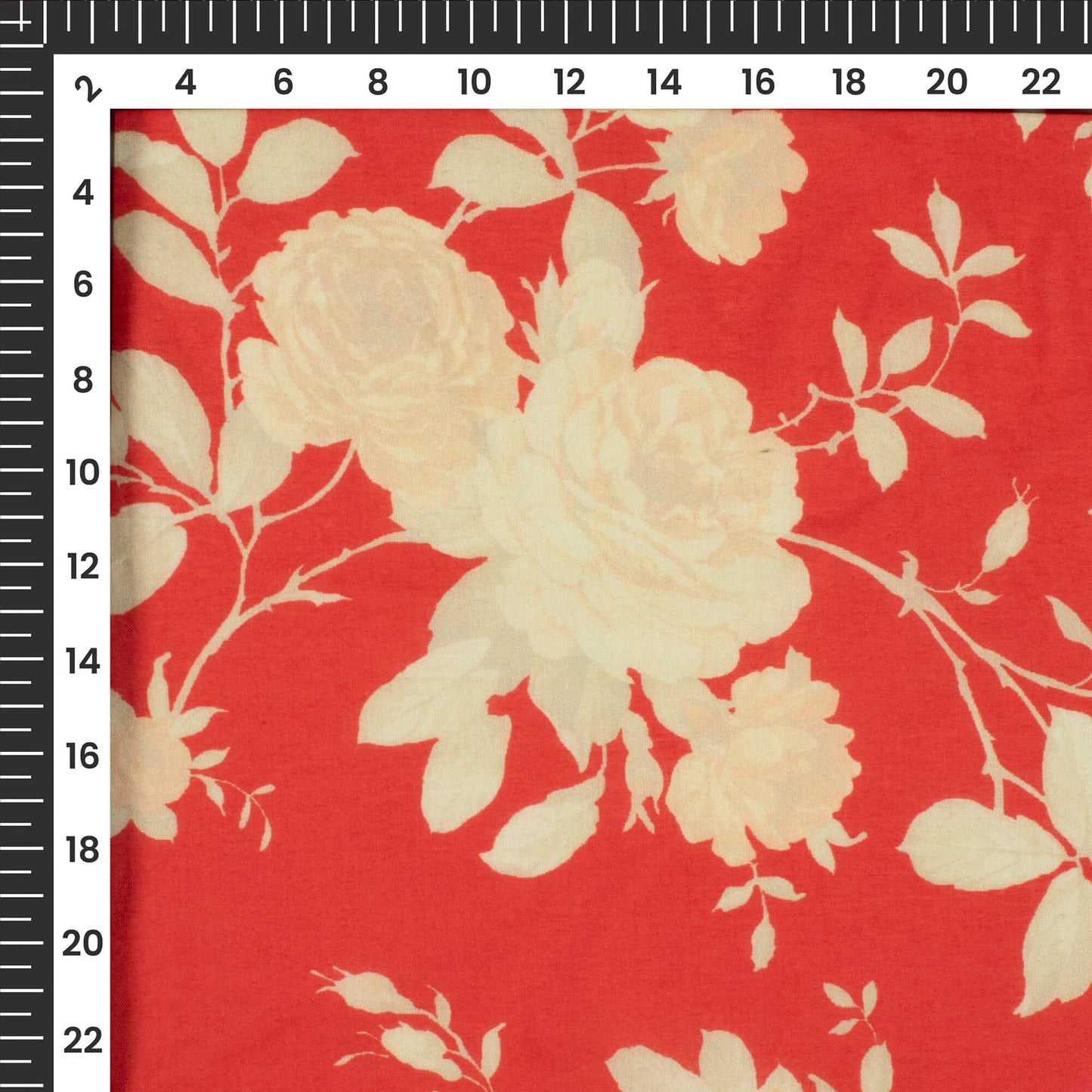 Rose Red Floral Digital Print Cotton Cambric Fabric