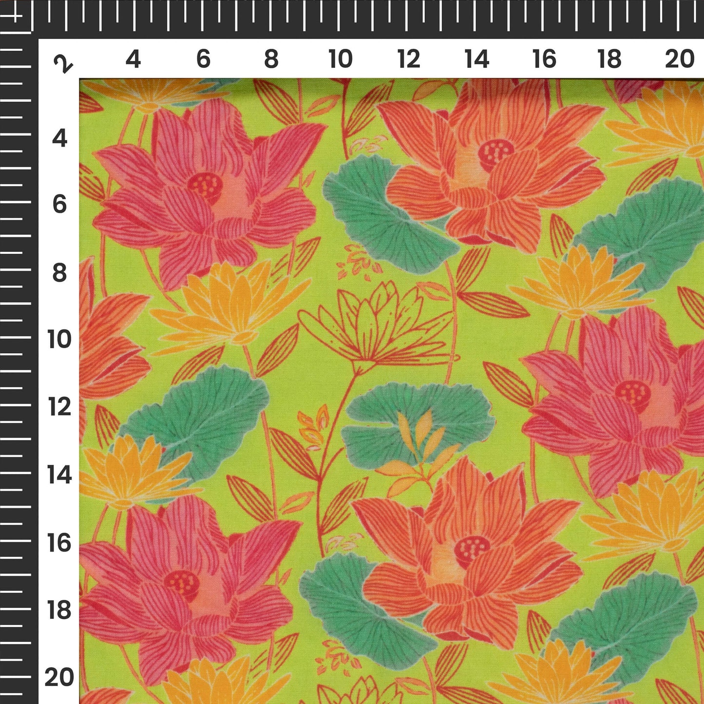 Chartreuse Yellow Floral Digital Print Cotton Cambric Fabric