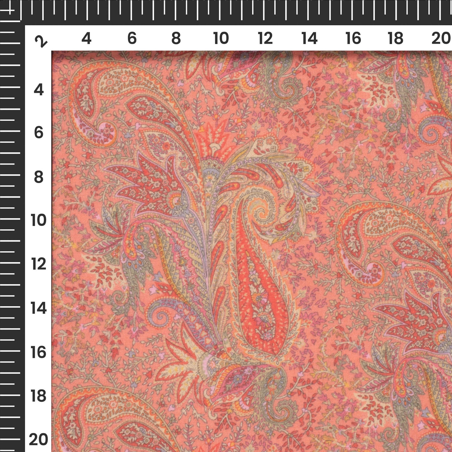 Sunkist Coral Paisley Digital Print Pure Cotton Mulmul Fabric