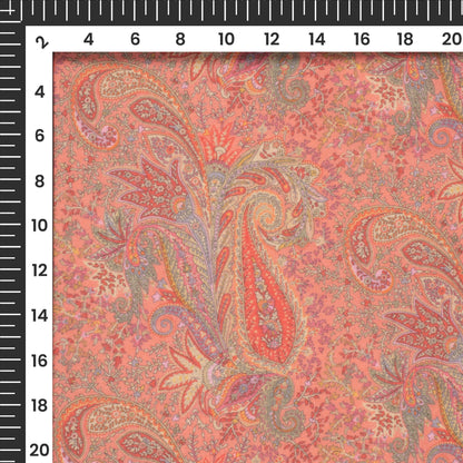 Sunkist Coral Paisley Digital Print Pure Cotton Mulmul Fabric