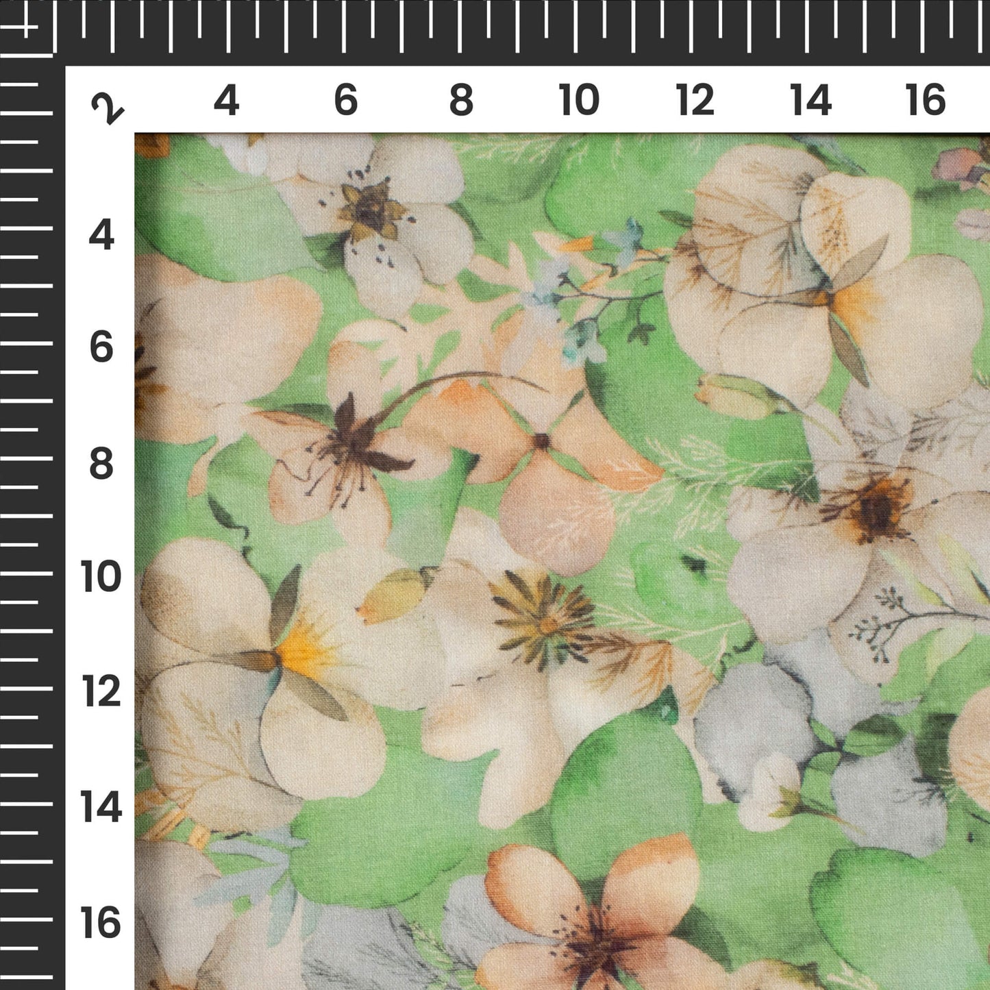 Mint Green Floral Digital Print Pure Cotton Mulmul Fabric