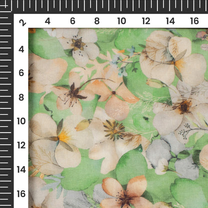 Mint Green Floral Digital Print Pure Cotton Mulmul Fabric