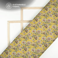 Lemon Yellow Floral Digital Print Pure Cotton Mulmul Fabric