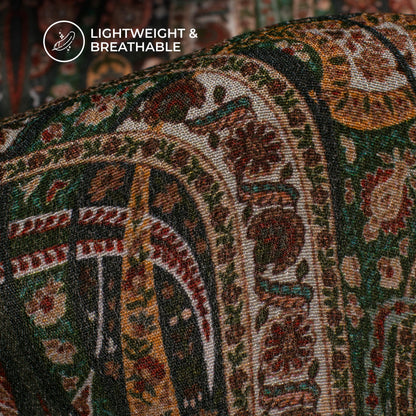 Dark Green Traditional Digital Print Viscose Natural Crepe Fabric