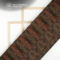 Dark Green Traditional Digital Print Viscose Natural Crepe Fabric
