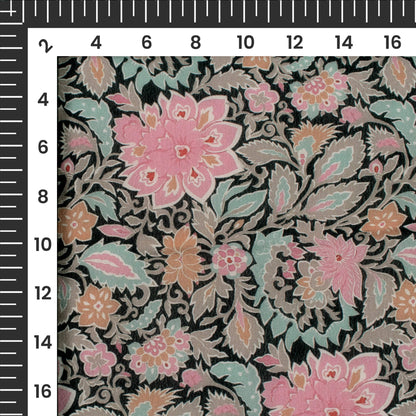 Pink Floral Digital Print Viscose Natural Crepe Fabric