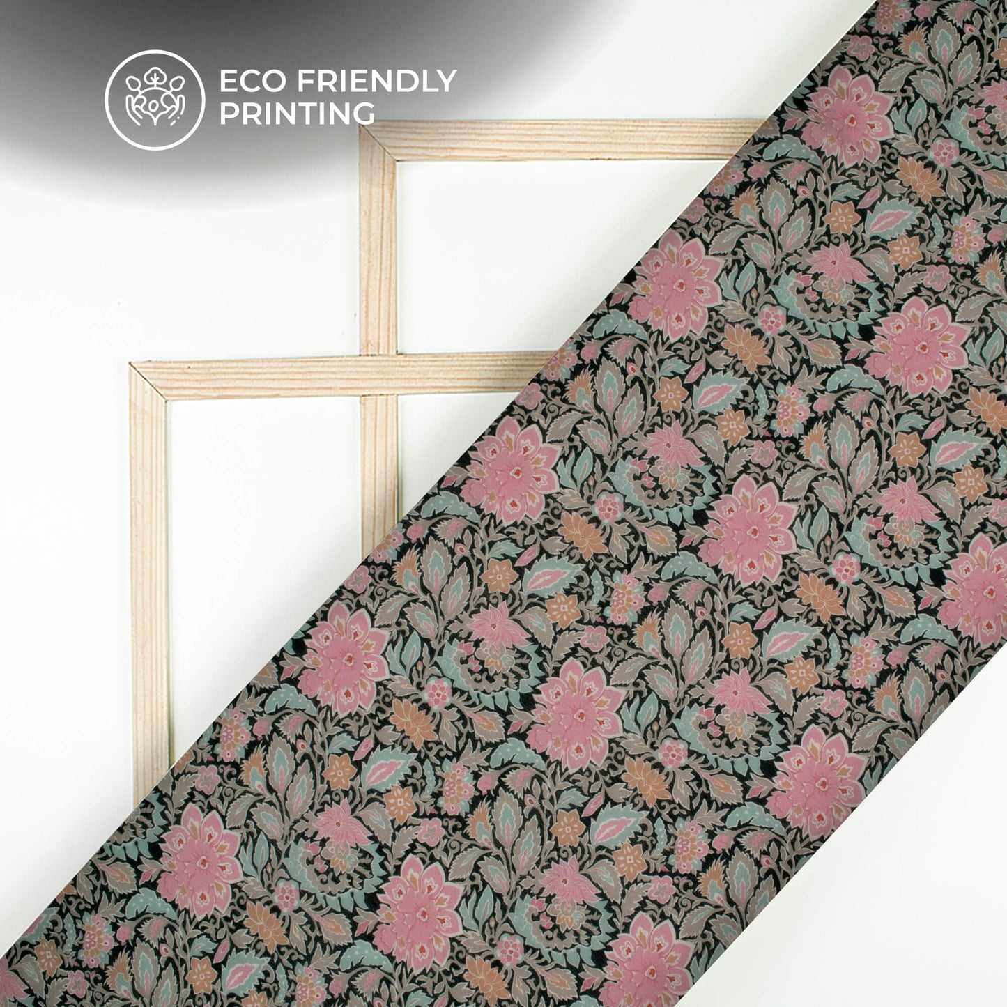 Pink Floral Digital Print Viscose Natural Crepe Fabric