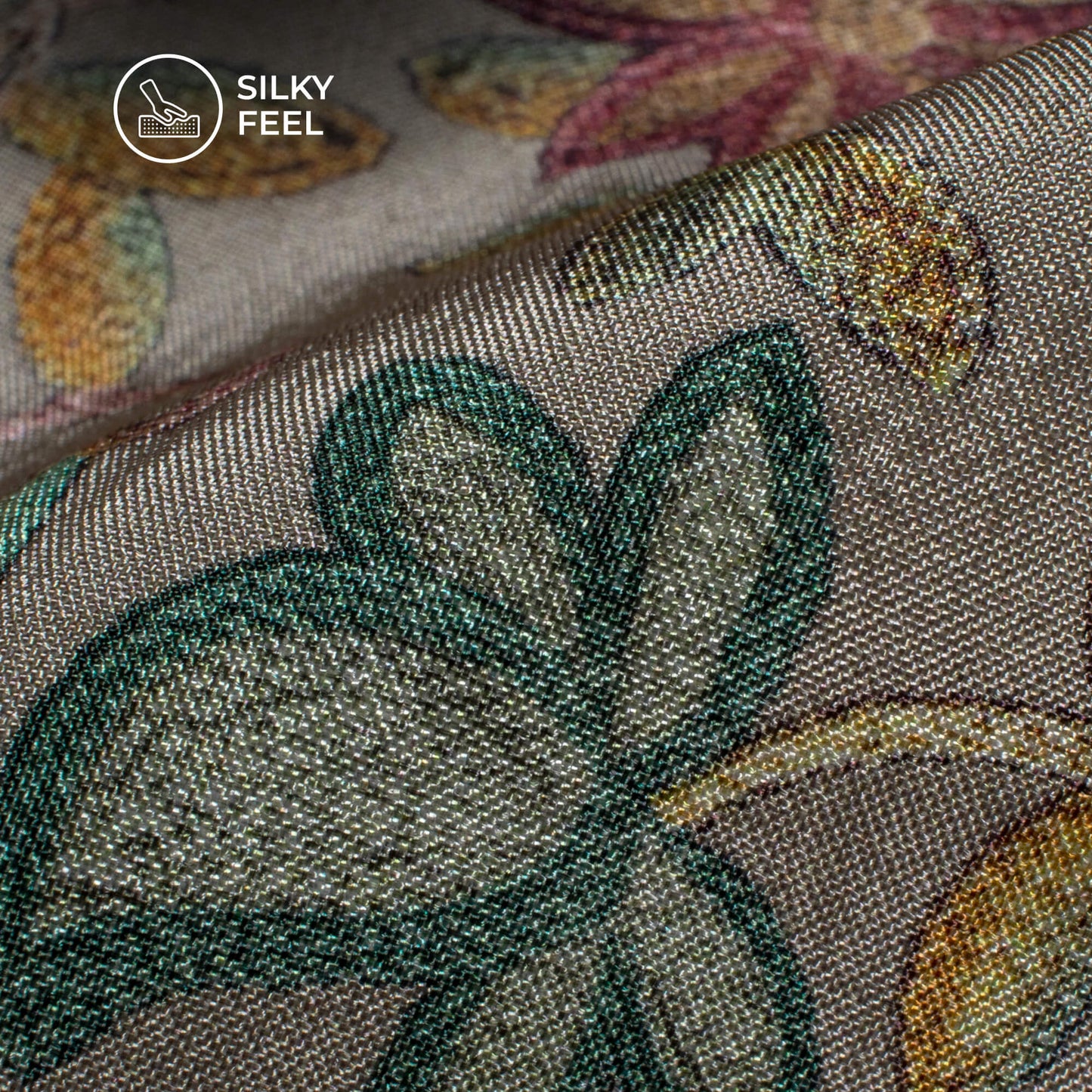 Grey Floral Digital Print Viscose Uppada Silk Fabric