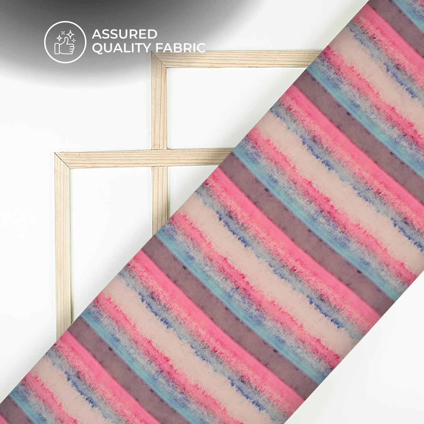 Taffy Pink Stripes Digital Print Viscose Chinnon Chiffon Fabric