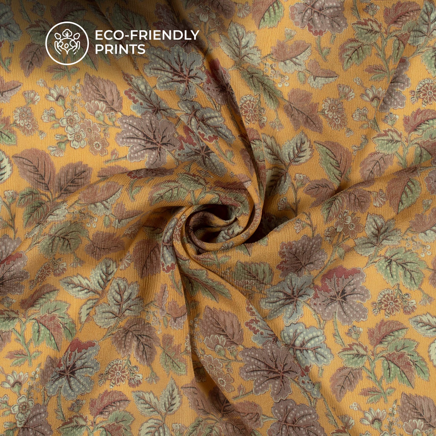 Mustard Yellow Floral Digital Print Viscose Chinnon Chiffon Fabric
