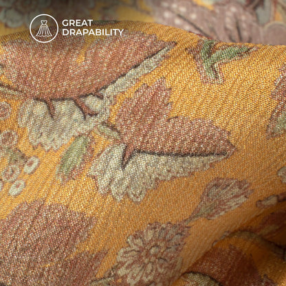 Mustard Yellow Floral Digital Print Viscose Chinnon Chiffon Fabric