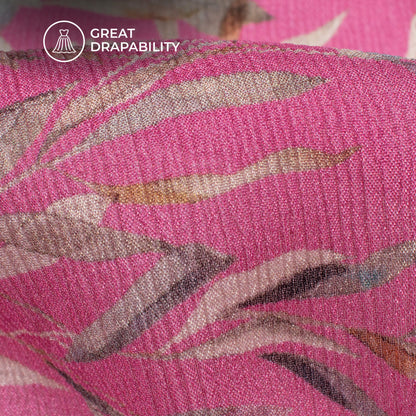 Fuscia Pink Floral Digital Print Viscose Chinnon Chiffon Fabric