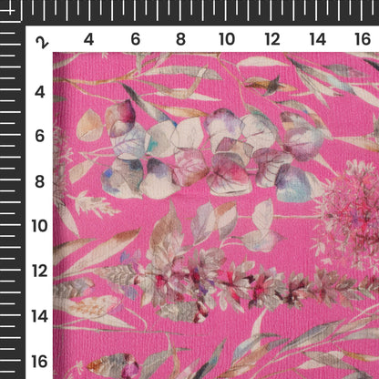 Fuscia Pink Floral Digital Print Viscose Chinnon Chiffon Fabric