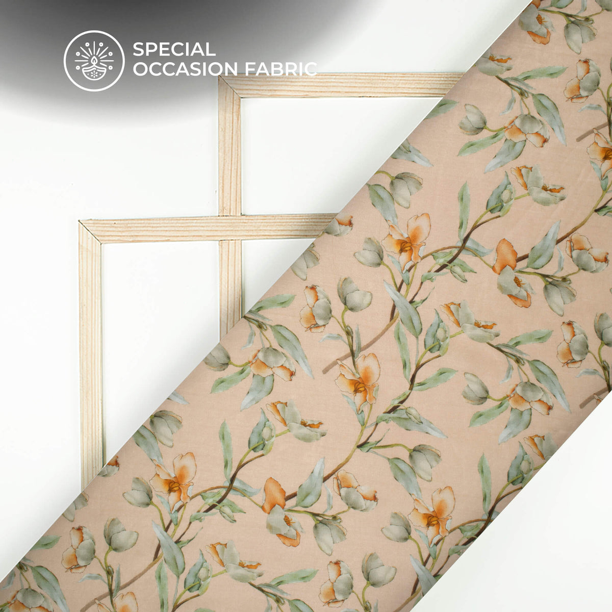 Butter Cream Floral Digital Print Viscose Gaji Silk Fabric