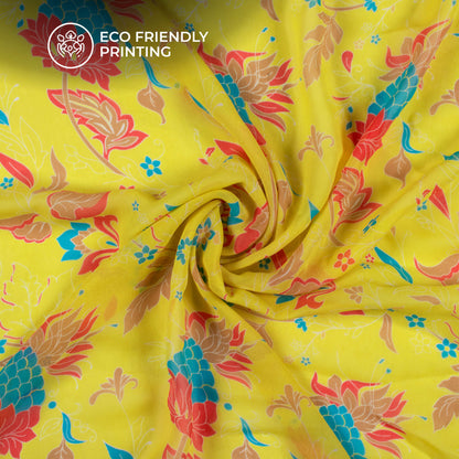 Lemon Yellow Floral Digital Print Pure Georgette Fabric