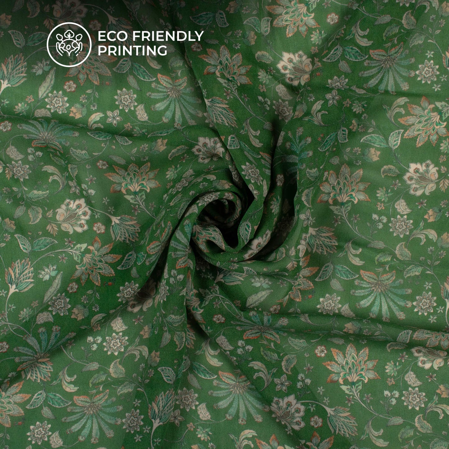 Dark Green Floral Digital Print Pure Georgette Fabric