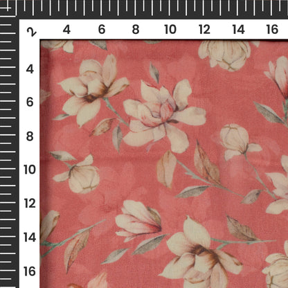Blush Red Floral Digital Print Pure Georgette Fabric