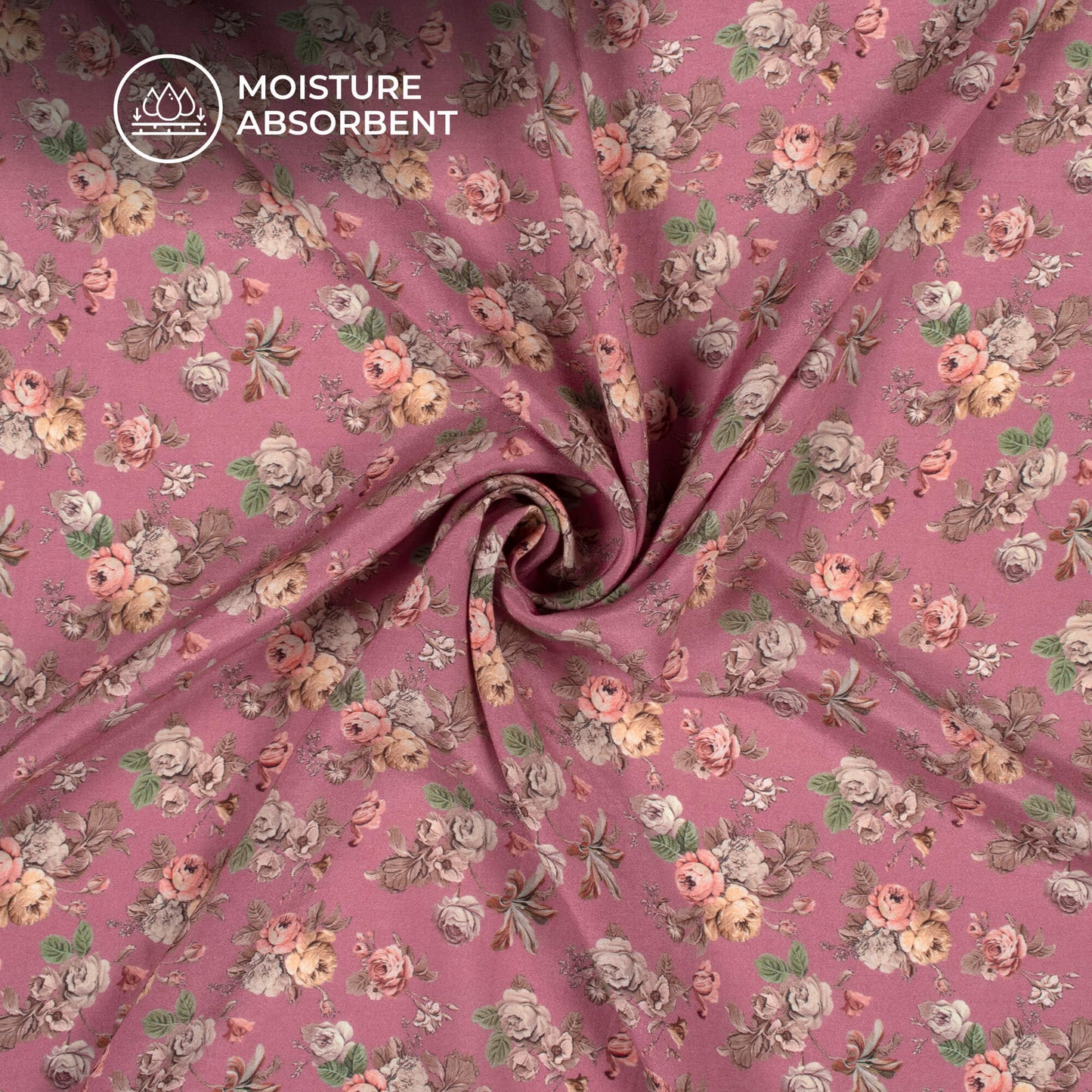 Pink Floral Digital Print Viscose Muslin Fabric