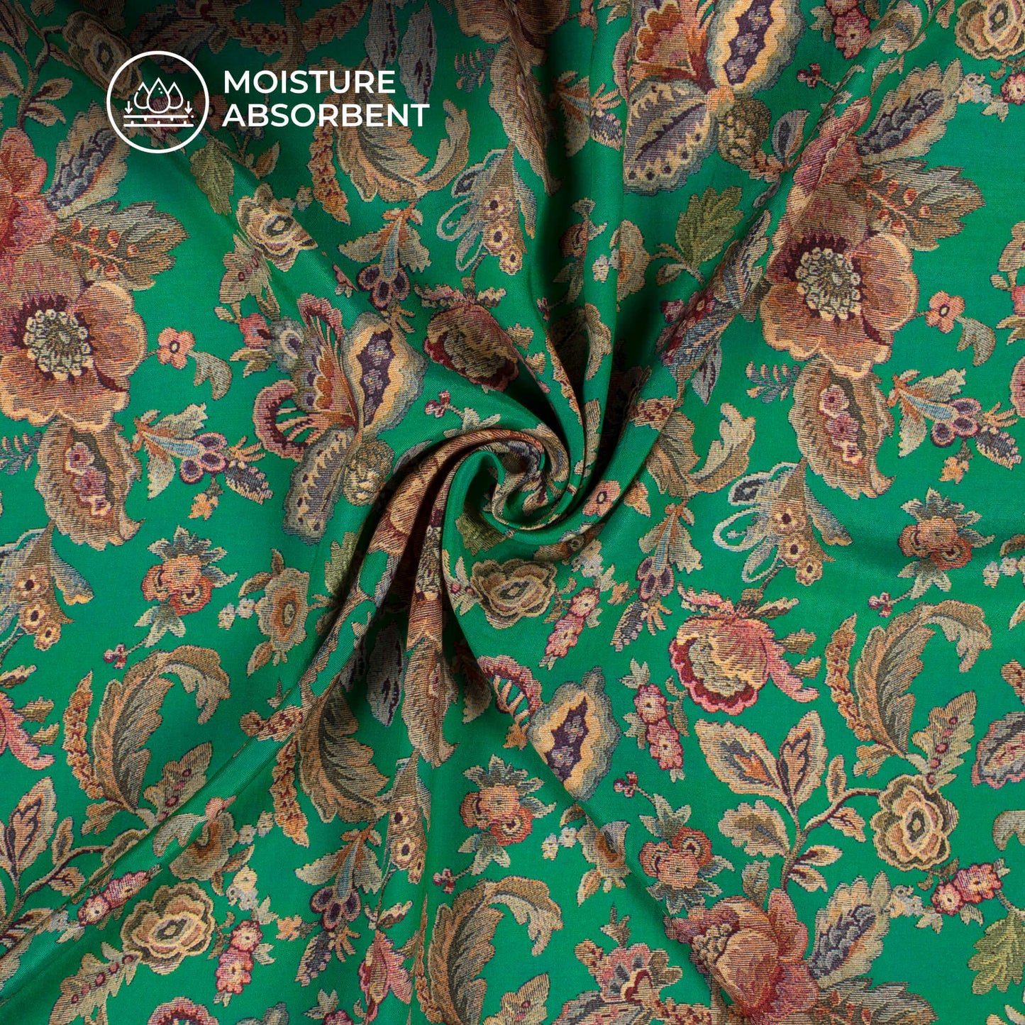 Emerald Floral Digital Print Viscose Muslin Fabric